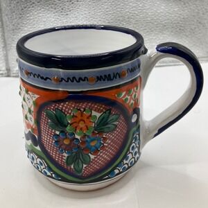 Del Carmen Talavera Ceramic Mug Lead Free Hand Painted Floral Design
